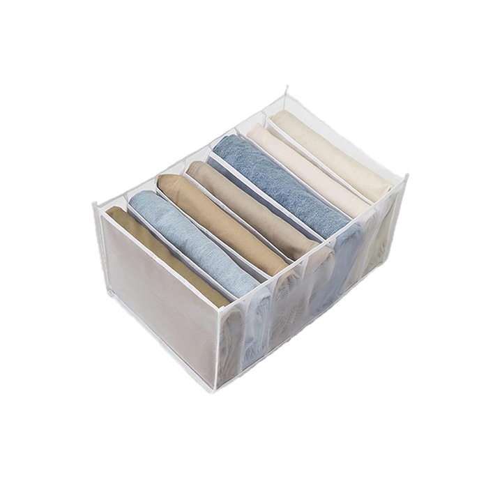 Luxer Ruha- és fehérnemű-rendszerező doboz 7 rekesszel, mérete 36x20x20 cm, fehér