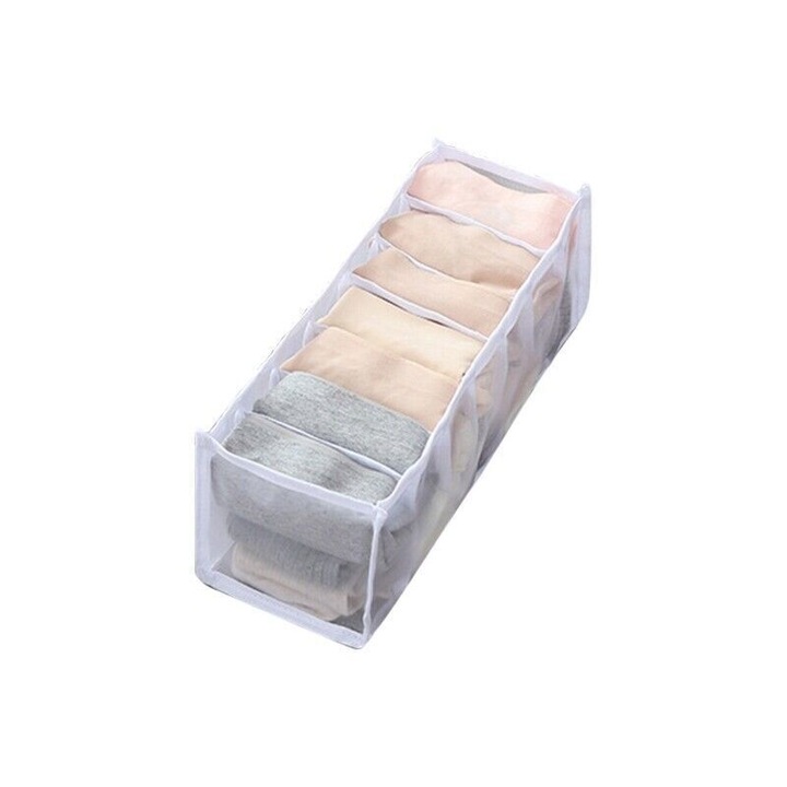 Cutie Tip Organizator de Haine si Lenjerie cu 7 Compartimente Luxer, Dimensiuni 36x14x12 cm, Alb