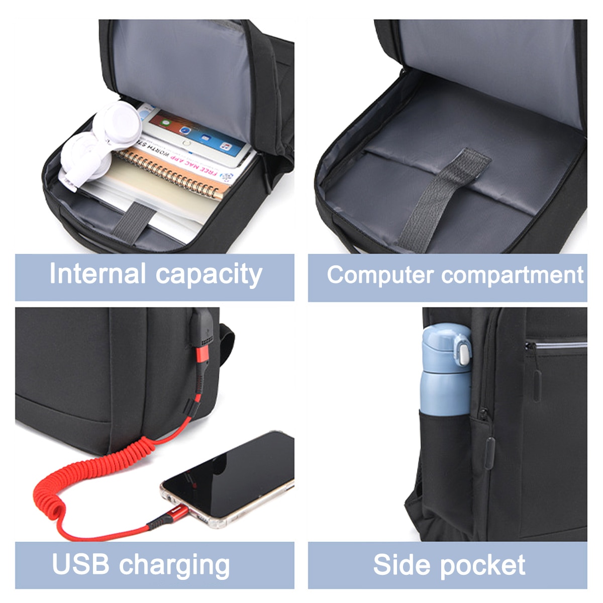 Rucsac, bagaj de mana, rucsac de dama cu compartiment pentru laptop, rucsac pentru facultate/scoala, antifurt (negru)