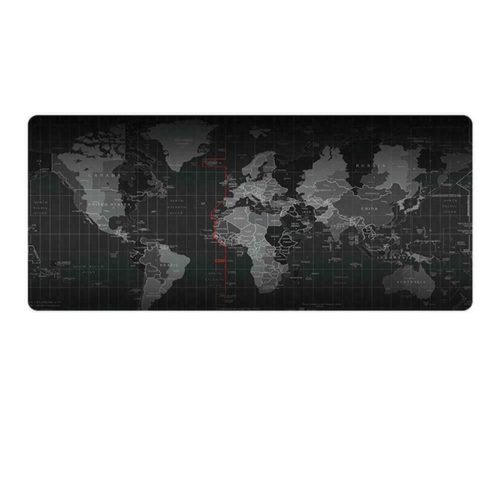 Mousepad Profesional Pentru Gaming Luxer, Model Harta Lumii, Dimensiuni 100x50 cm, Negru