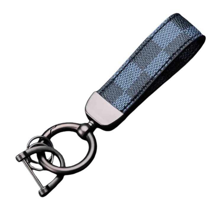 Breloc chei din piele si otel zincat, LUVLU™, rotire la 360 de grade, inel in D anti-pierdere, 2 inele mici si surubelnita, pentru Barbati/Femei