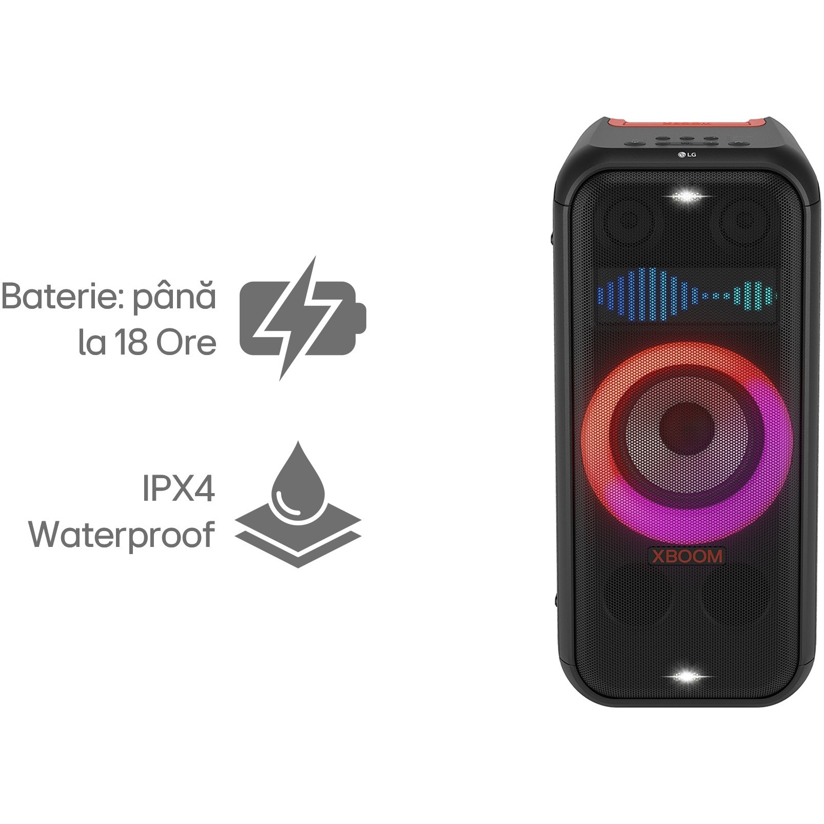 Sistem audio LG XBOOM XL7S, Bluetooth, IPX4, 250W, Negru - eMAG.ro
