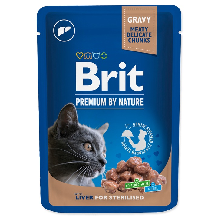 Hrana umeda pentru pisici sterilizate, Brit Premium By Nature, Ficat in sos, 100 g