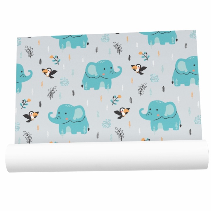 Самозалепващ тапет за детска стая, със слонове, Priti Global, 60x130 см