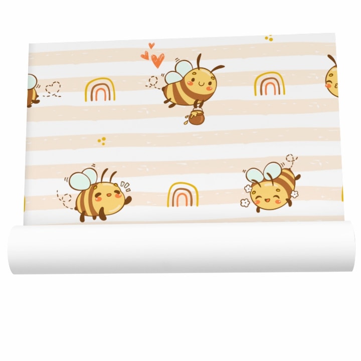 Самозалепващ тапет за детска спалня, Летящи пчели, Priti Global, 60x130 см