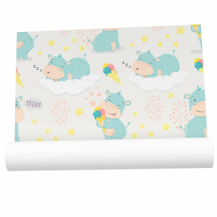 Самозалепващ тапет за детска спалня, Sleepy Hippo, Priti Global, 60x130 см
