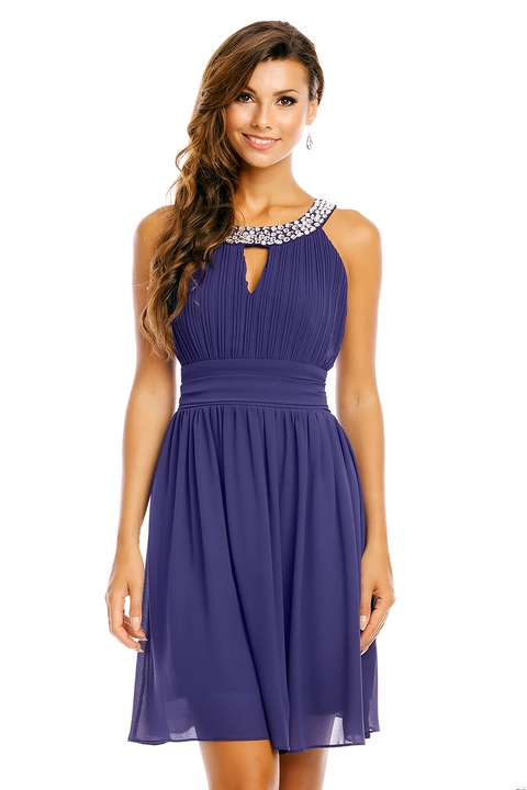 Rochie din voal cu aplicatii stralucitoare, Albastru