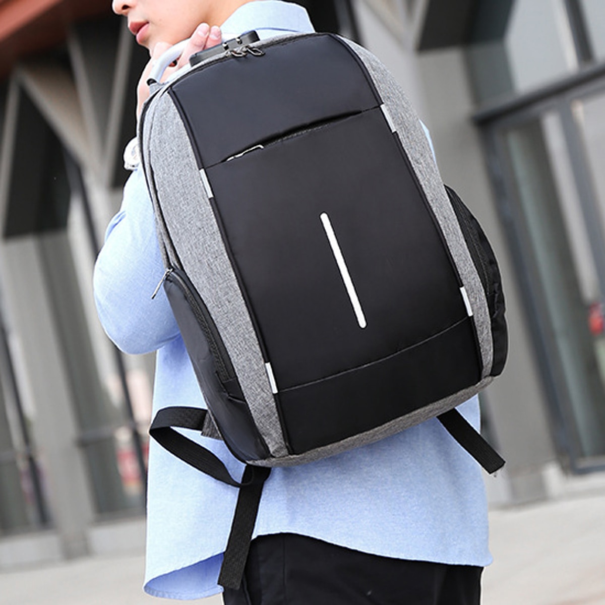 Rucsac laptop, impermeabil, compartimentat, poliester, negru, 30x5x45cm