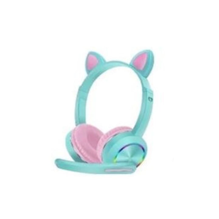 OEM Lovely Cat Ear fejhallgató, Led lámpa, RGB, Vezeték nélküli, Bluetooth 5.0, Kényelmes, Modern, Állítható, Rózsaszín