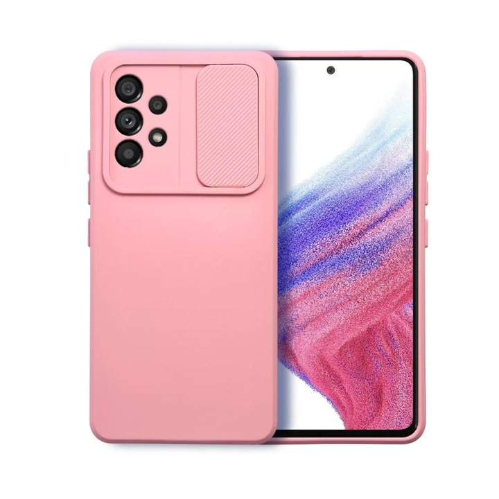 Husa G-Tech Silicone Lens compatibila cu Samsung Galaxy A52 4g / A52 5G / A52s, Carcasa de protectie spate si camera foto, Silicon, Roz Deschis