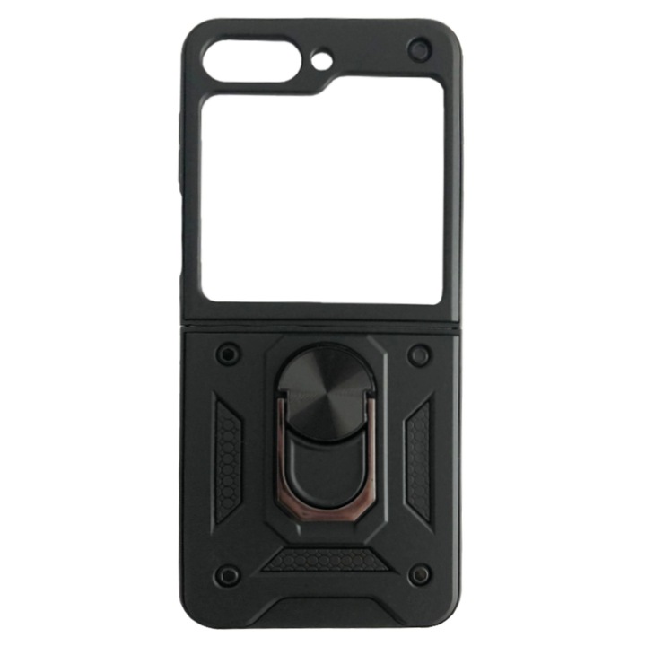 Husa de Protectie compatibila cu Samsung Galaxy Z Flip5, Protectie Anti-Shock, Magnet Suport Auto, Inel Rotativ, Functie Stand, Negru