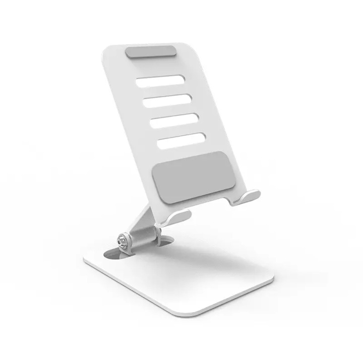 MTP Алуминиева настолна стойка за телефон, тънък модел, регулируем ъгъл на наклон, залепваща повърхност, сребрист