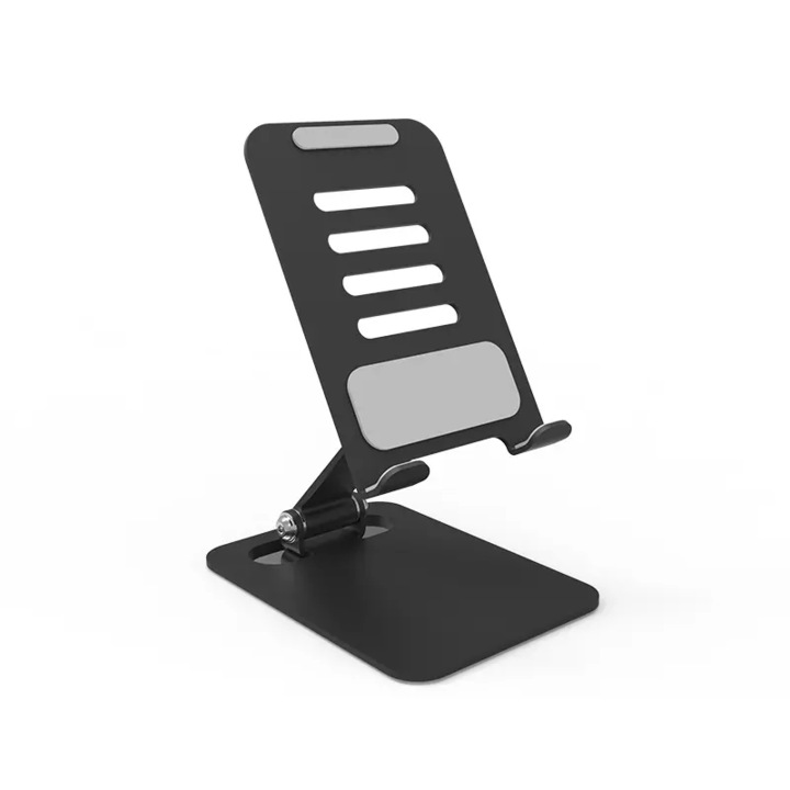MTP Алуминиева настолна стойка за телефон, тънък модел, регулируем ъгъл на наклон, залепваща повърхност, черен