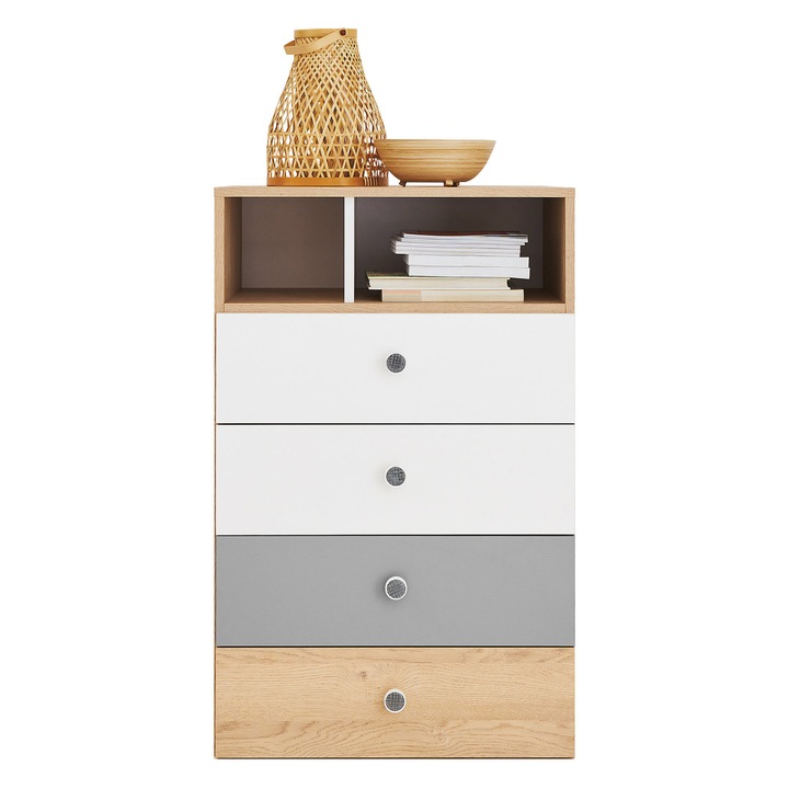 Comoda cu sertare Peluga PL10, MIRJAN 24, stejar piscot / alb lux + gri, 40x60x100 cm