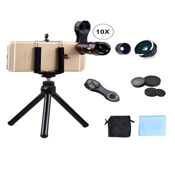 Set 6 in 1 kit lentile profesionale 10x cu trepied si clema de prindere, compatibil cu smartphone si tablete Set 6 in 1 kit lentile profesionale 10x cu trepied si clema de prindere, compatibil cu smartphone si tablete