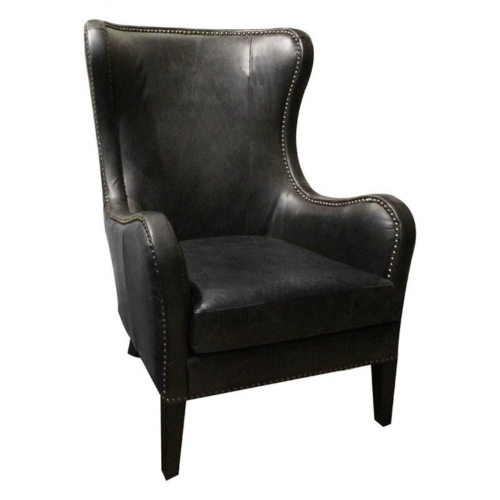 Fotoliu din piele neagra, H 108 cm