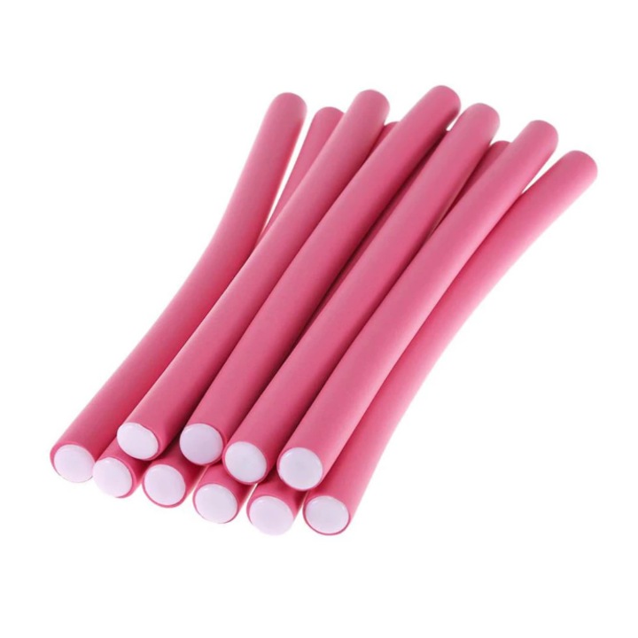 Set 10 Bigudiuri Flexibile pentru Par Uscat-Umed, nr. 1, roz, SUPER TRENDS®