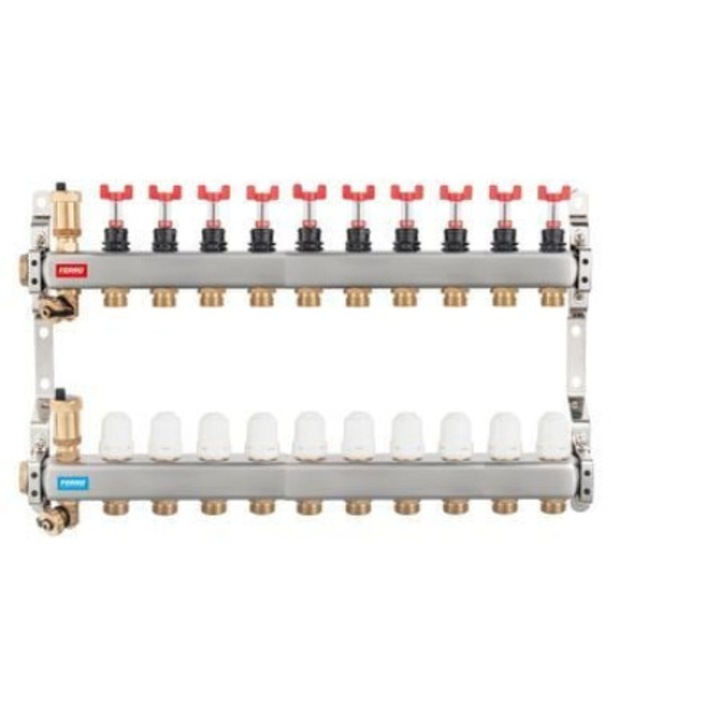 Distribuitor echipat cu debitmetre Ferro, inox, 7 cai