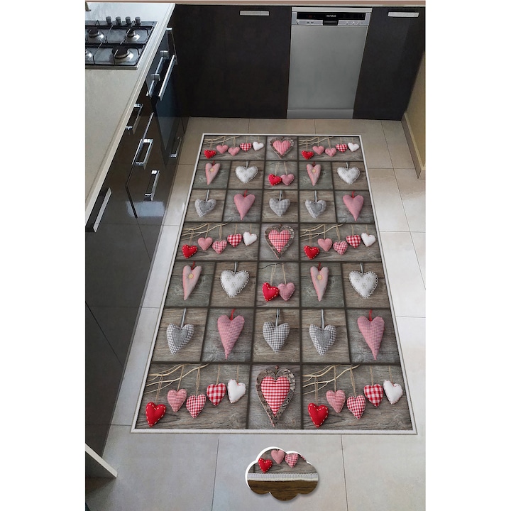 Кухненски килим Asi Home Hearts, 60 x 100 см, полиестер, многоцветен