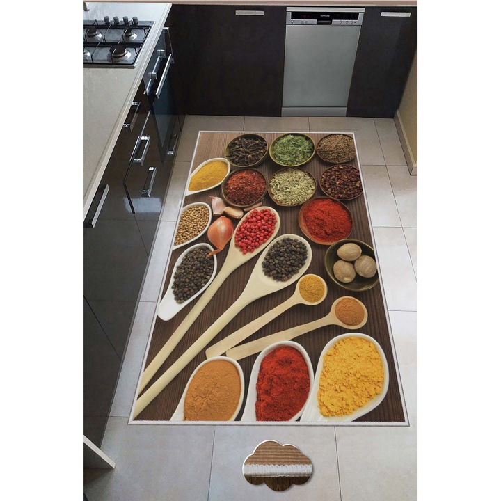 Covor Bucatarie Asi Home Condimente, 50 x 80cm, Poliester, Multicolor