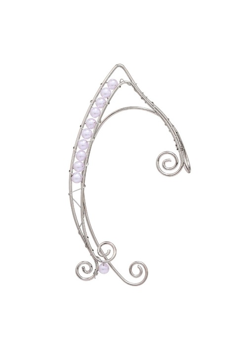 Cercel ear cuff wrap, hand made, ureche de elf din fir metalic, cu perle Argintiu Urechea dreapta