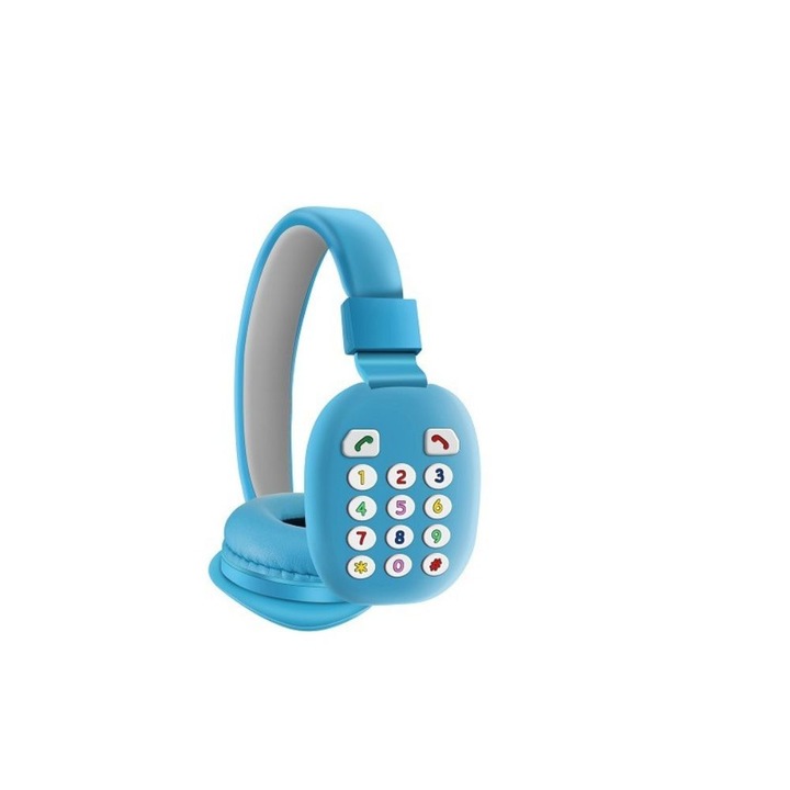 Fül feletti fejhallgató gyerekeknek, aranyos Tefephone modell, vezeték nélküli, Bluetooth 5.0, kényelmes, állítható és összecsukható, kék
