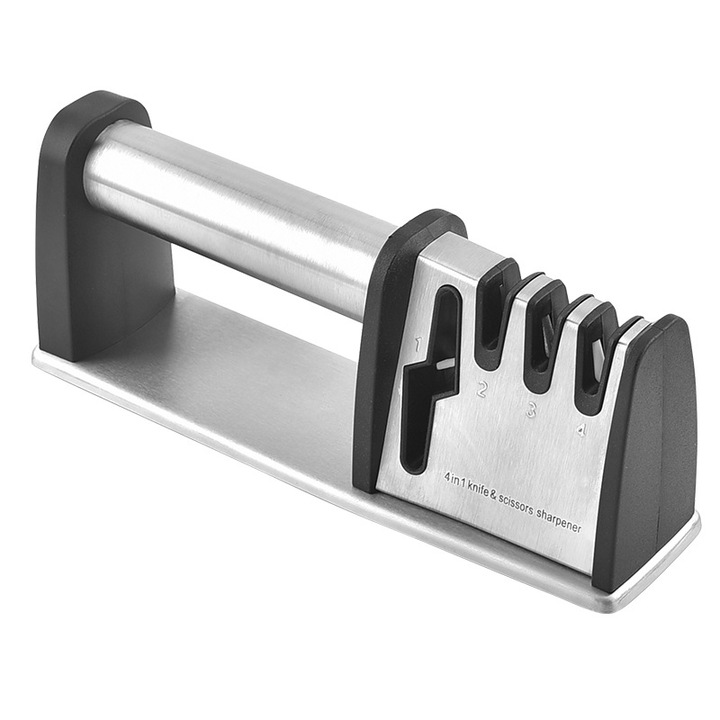 Késélező 4 az 1-ben, Sunmostar, rozsdamentes acél/ABS, 22 x 8,5 cm, ezüst/fekete
