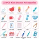 Trusa medicala de Jucarie pentru copii cu 23 de accesorii, Darklove, cu diverse accesorii dentare, termometru, stetoscop, seringa si geanta depozitare, Lemn/Plastic, Multicolor