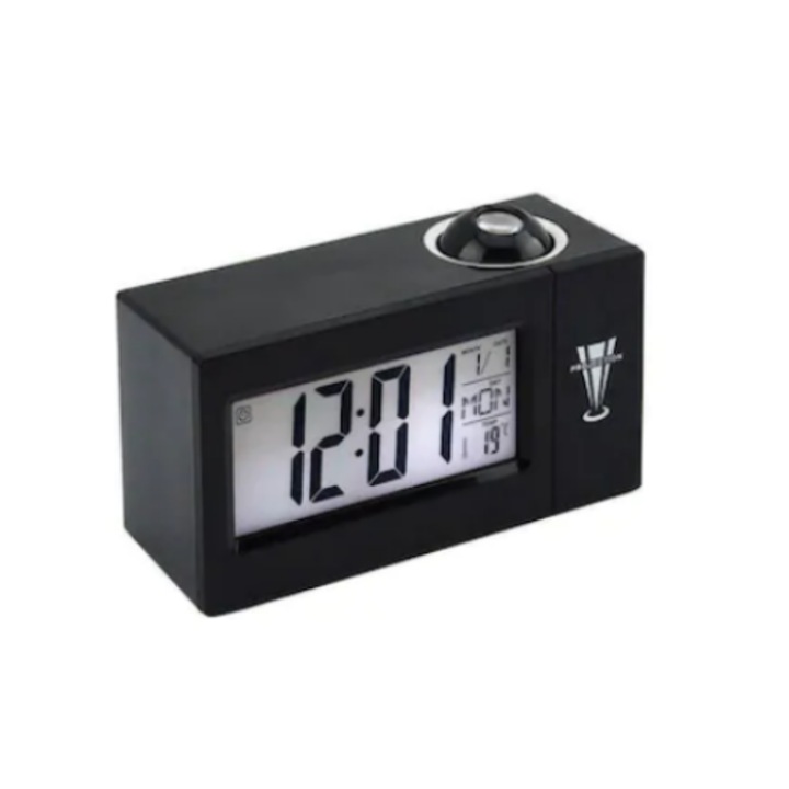Ceas desteptator cu proiector, Cu afisaj LED, Negru