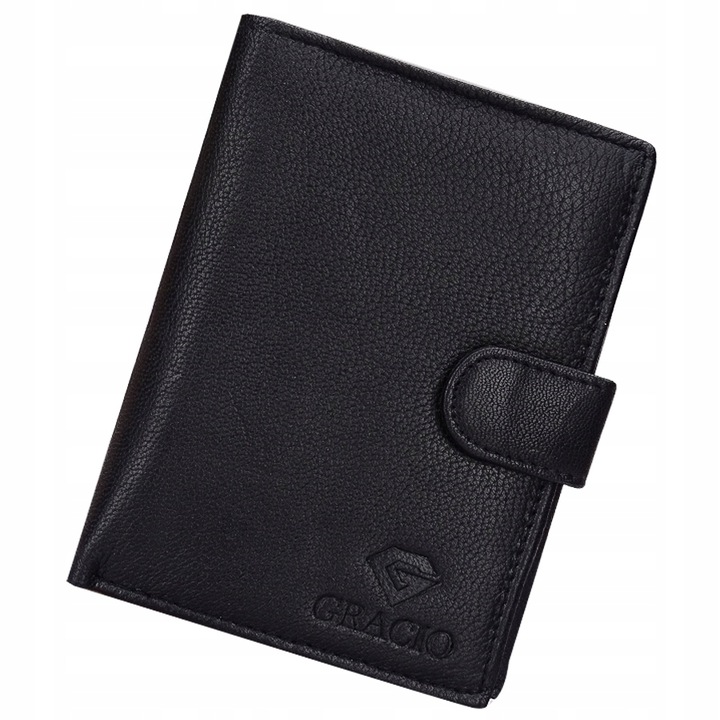Portofel barbati din piele naturala negru, elegant, incapator, cu inchidere sigura, model Gracio, fabricat in Polonia