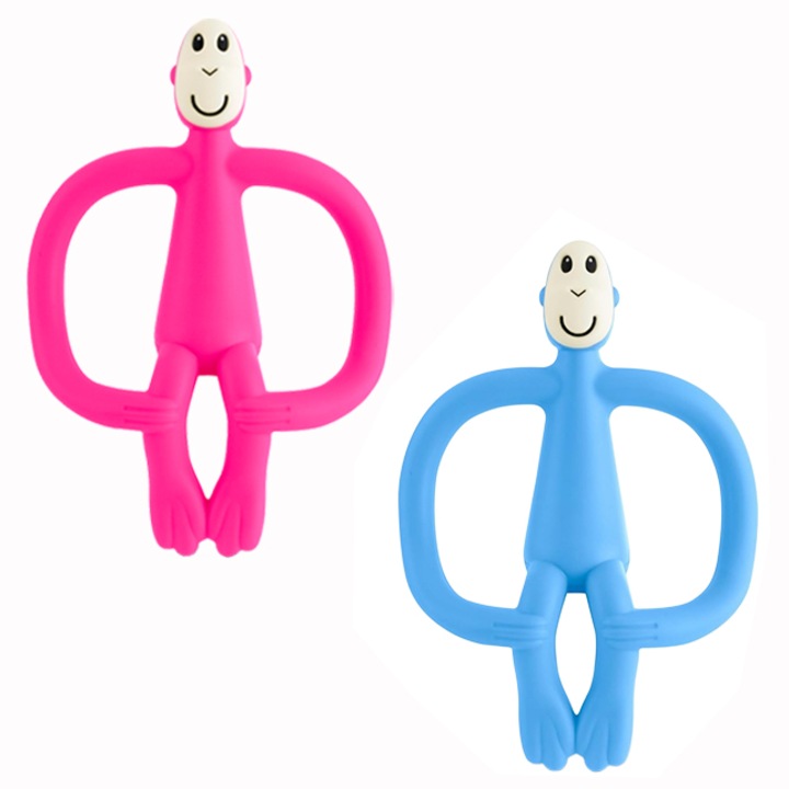 2 db baba fogzási játék készlet, HAPPY MONKEY, BPA-mentes szilikon, ínygyűrű, rózsaszín/kék