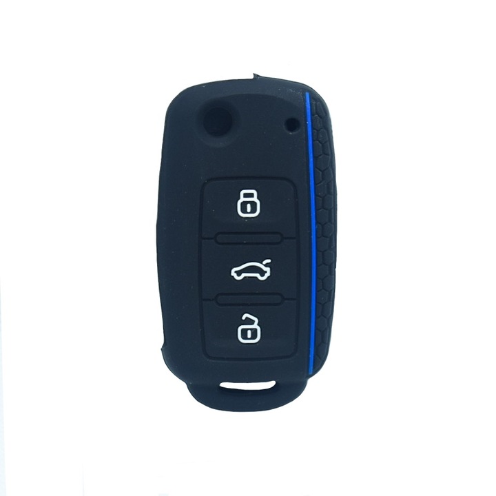 Калъф за ключ, тип нож, спортен модел, VW Passat B5.5, Golf 4,5,6, Bora, Jetta, Polo, Tiguan, Skoda Fabia, Octavia, Superb, Seat Altea, Leon, Ibiza, черно/синьо