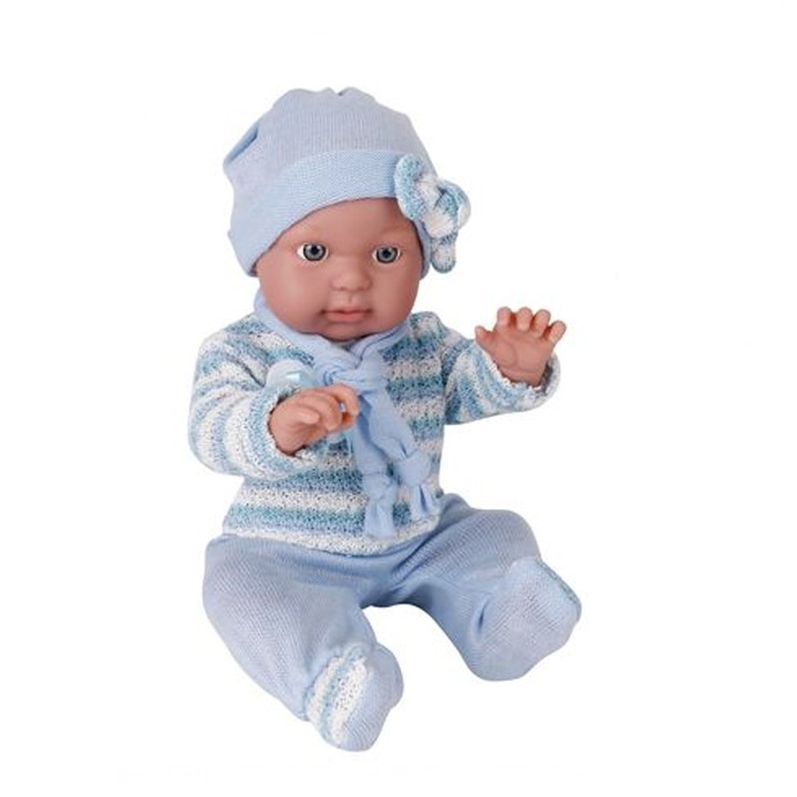 Кукла Бебе, PROCART, сини дрехи, шапка, височина 45 см