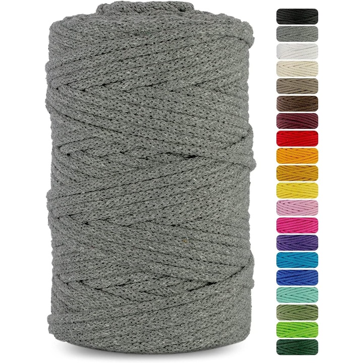 Snur textil, Weba, Bumbac, 5 mm, 100 m, Gri inchis