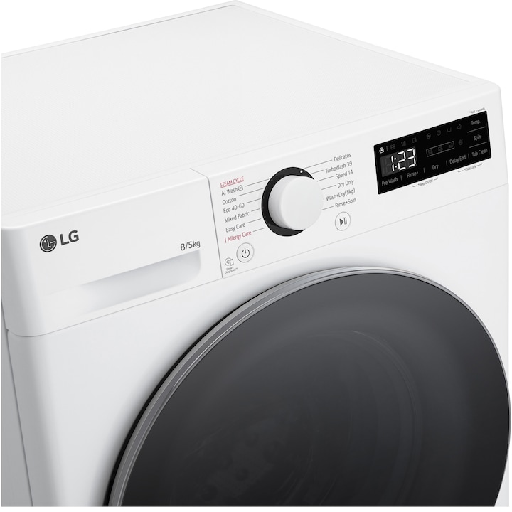 Masina de spalat rufe cu uscator LG F2DR508S1W, 8 kg Spalare, 5 kg Uscare, 1200 rpm, Motor Direct Drive, Clasa B, TurboWash, Alb