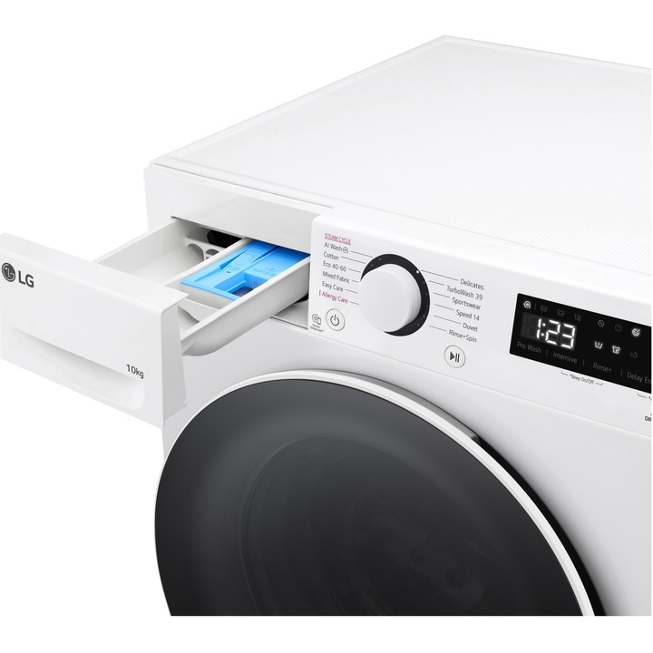 Masina de spalat rufe LG F4WR510S0W, 10 kg, 1400 rpm, Clasa A, Motor AI Direct Drive, TurboWash, Smart Diagnosis, Alb