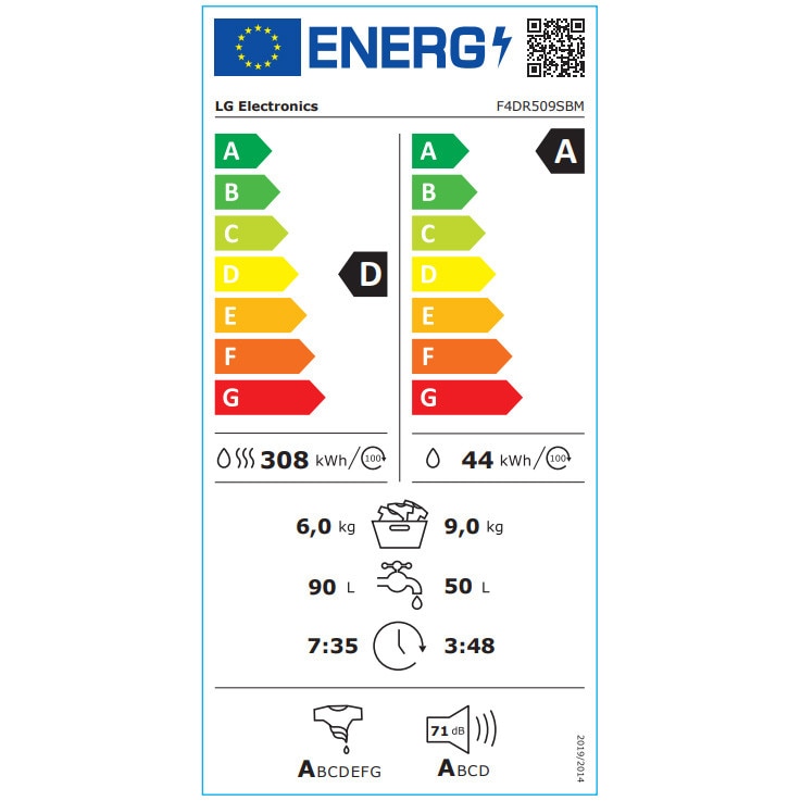 Masina de spalat rufe cu uscator LG F4DR509SBM, 9 kg Spalare, 6 kg Uscare, 1400 rpm, Clasa D, Motor Direct Drive, TurboWash, Negru
