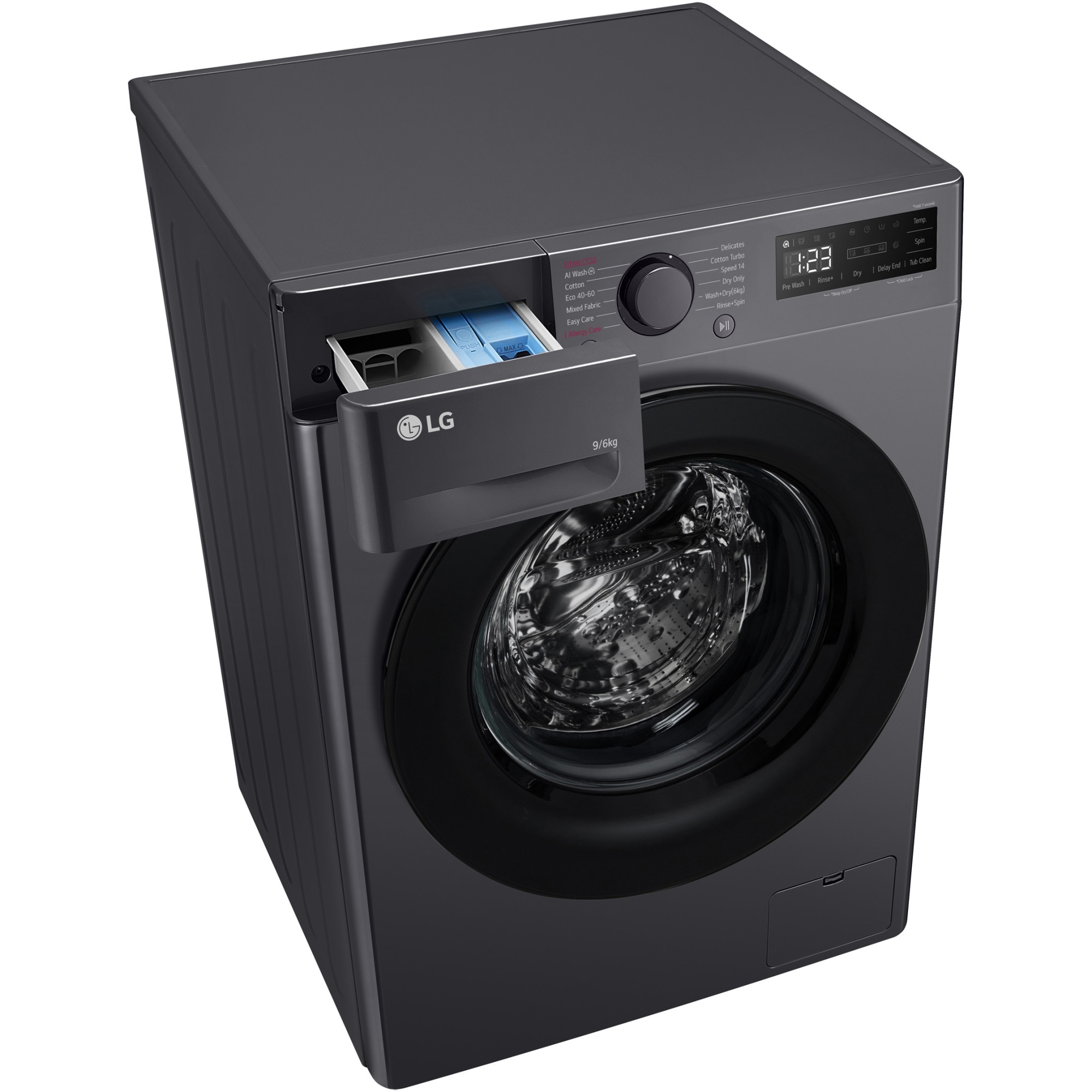 Masina de spalat rufe cu uscator LG F4DR509SBM, 9 kg Spalare, 6 kg Uscare, 1400 rpm, Clasa D, Motor Direct Drive, TurboWash, Negru