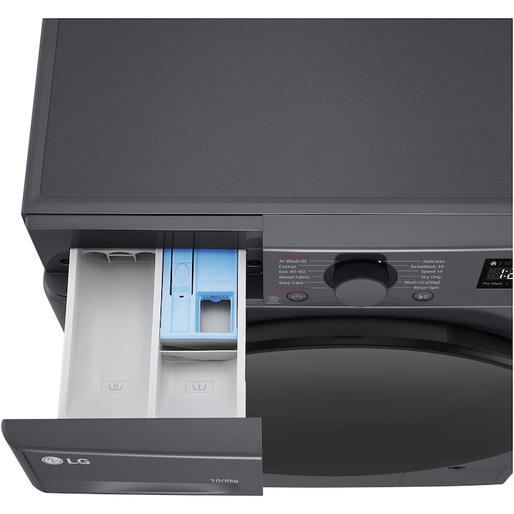 Masina de spalat rufe cu uscator LG F4DR510S2M, 10 kg Spalare, 6 kg Uscare, 1400 rpm, Clasa B, Motor Direct Drive, TurboWash, Negru
