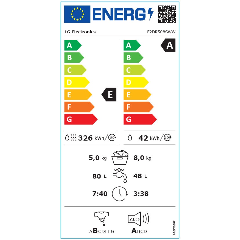 Masina de spalat rufe cu uscator LG F2DR508SWW, 8 kg Spalare, 5 kg Uscare, 1200 rpm, Motor Direct Drive, Clasa B, Alb