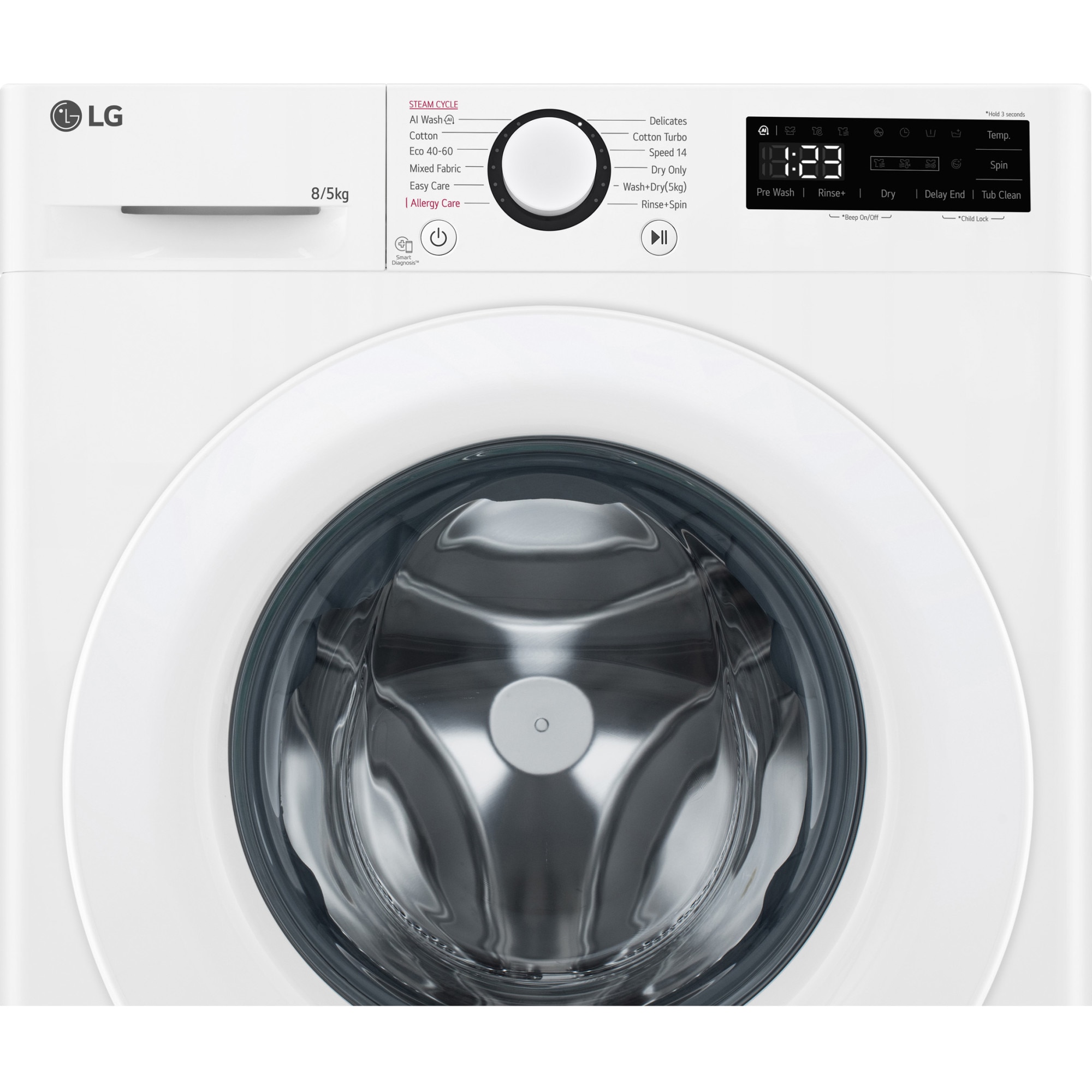 Masina de spalat rufe cu uscator LG F2DR508SWW, 8 kg Spalare, 5 kg Uscare, 1200 rpm, Motor Direct Drive, Clasa B, Alb