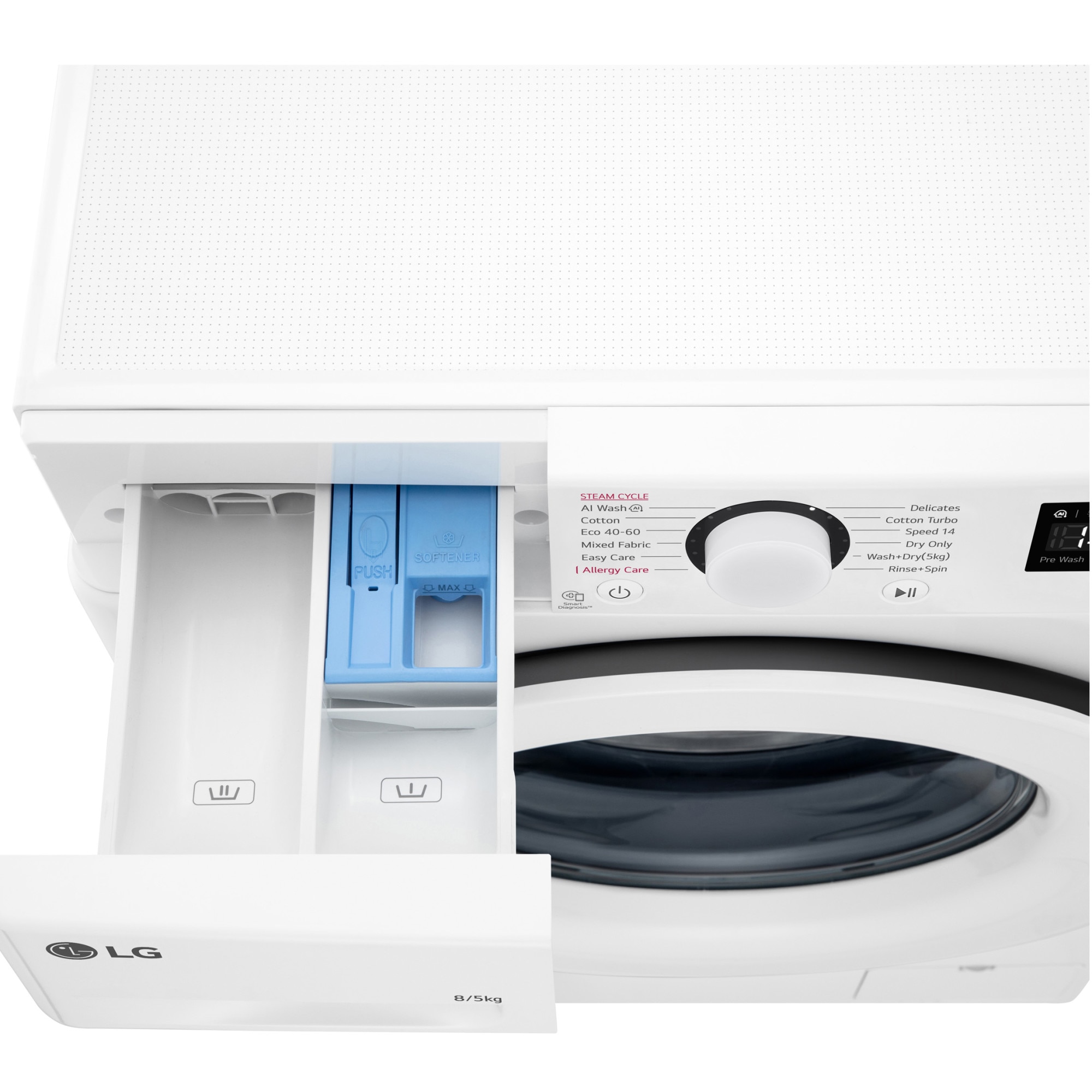 Masina de spalat rufe cu uscator LG F2DR508SWW, 8 kg Spalare, 5 kg Uscare, 1200 rpm, Motor Direct Drive, Clasa B, Alb