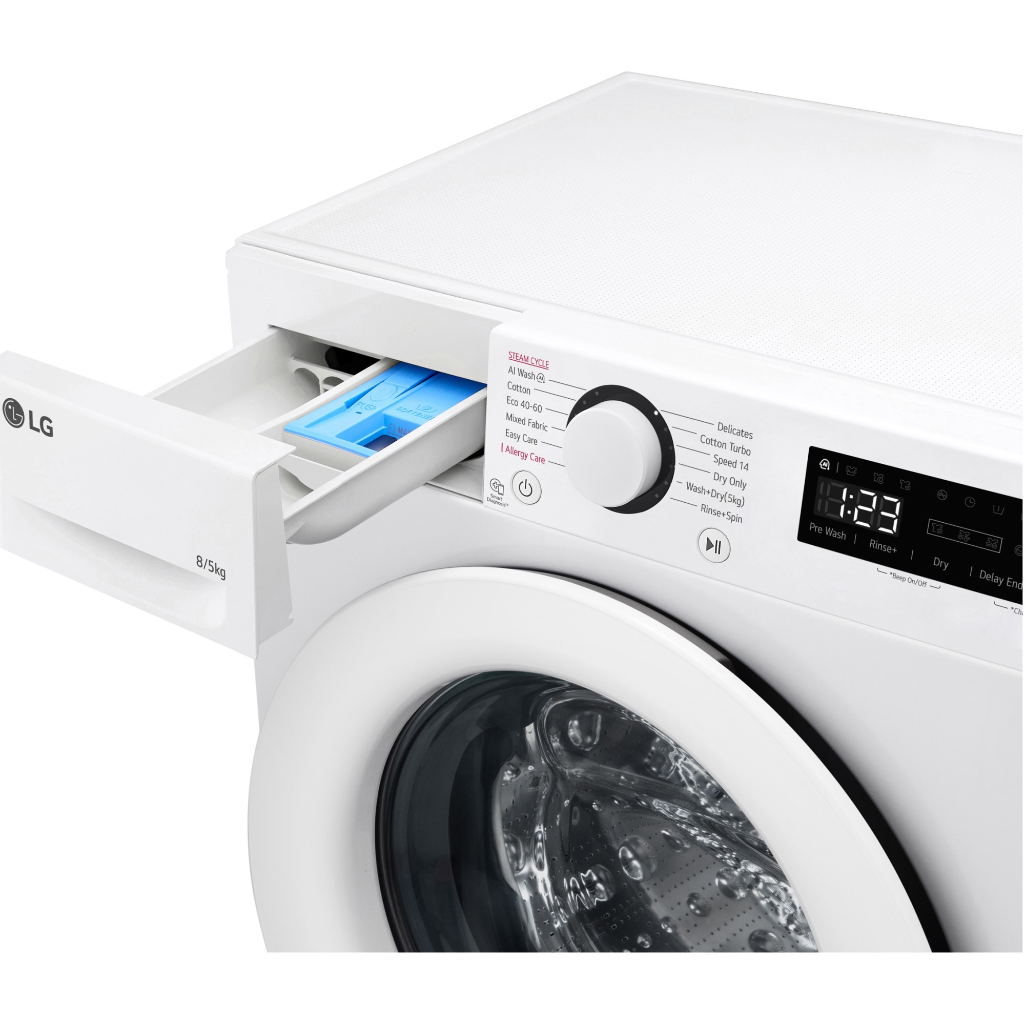 Masina de spalat rufe cu uscator LG F2DR508SWW, 8 kg Spalare, 5 kg Uscare, 1200 rpm, Motor Direct Drive, Clasa B, Alb