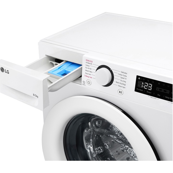 Masina de spalat rufe cu uscator LG F2DR508SWW, 8 kg Spalare, 5 kg Uscare, 1200 rpm, Motor Direct Drive, Clasa B, Alb