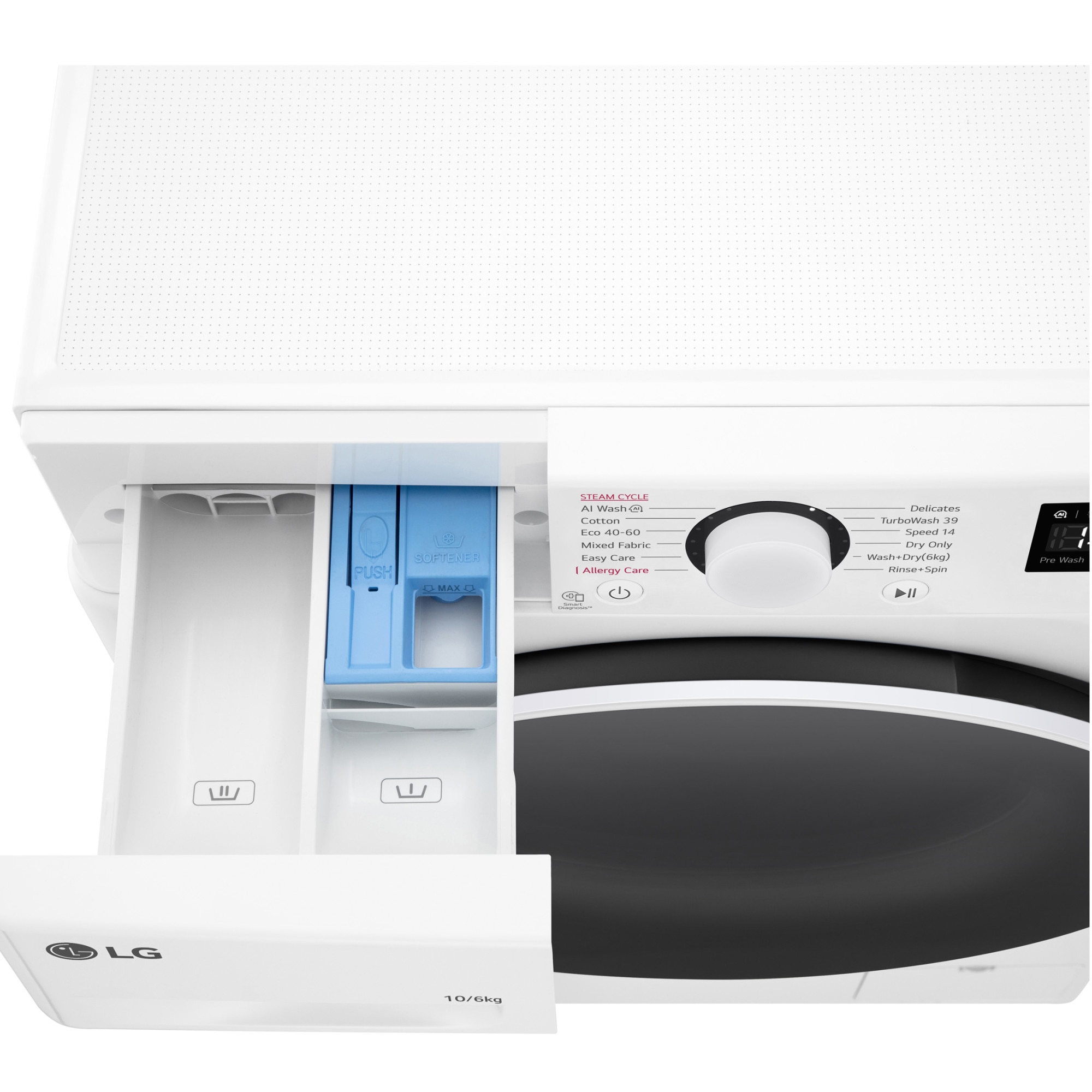 Masina de spalat rufe cu uscator LG F4DR510S0W, 10 kg Spalare, 6 kg Uscare, 1400 rpm, Clasa B, Motor Direct Drive, TurboWash, Alb