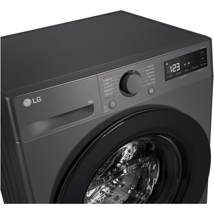 Masina de spalat rufe Slim LG F2WR508SBM, 8 kg, 1200 rpm, Clasa A, Motor Direct Drive, Smart Diagnosis, Negru