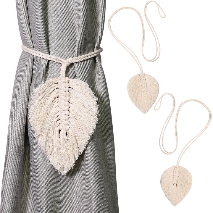 Комплект от 2 куки за перде Bizaical, изработени от памук, елегантен дизайн, естествен цвят