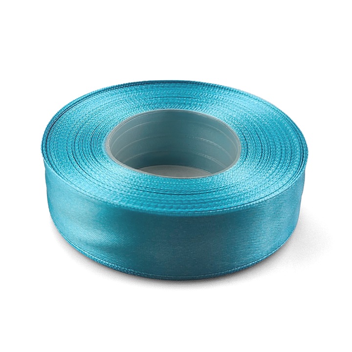 Luxus szaténszalag, Netuno, 25mm, 32m, világos türkiz színű, fényes felülettel, ideális különleges eseményekre, scrapbookingra és ruhakészítésre, poliészter anyag, műanyag tekercsen