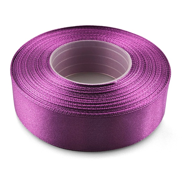 Panglica eleganta din satin, Netuno, 25mm, 32m, culoare Mov, cu suprafata lucioasa, excelenta pentru aranjamente florale, invitatii de nunta si accesorii de lux, material poliester, pe rola de plastic