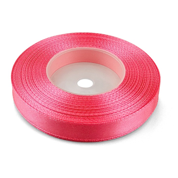 Luxus szaténszalag, Netuno, 12mm, 32m, ciklámen színű, fényes felülettel, ideális különleges eseményekre, scrapbookinghoz és ruházati alkotásokhoz, poliészter anyag, műanyag tekercsen